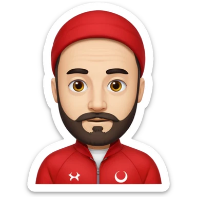 Recep İvedik, Turkish comedy character, thick eyebrows, beard, red tracksuit, exaggerated features, emoji style sticker