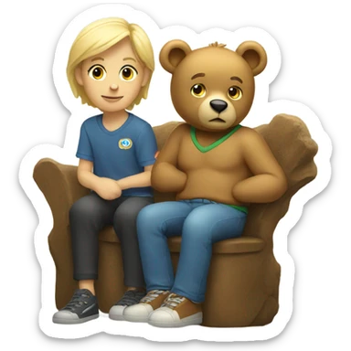 a blonde bear with a biy sticker