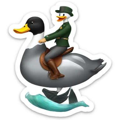 Duck riding on top of dolphin on saddle sticker