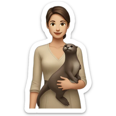 brunette woman and otter sticker