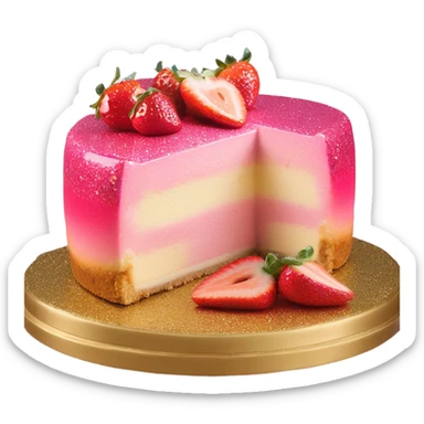 Pink ombre glaze cheesecake with glitter and strawberries  sticker