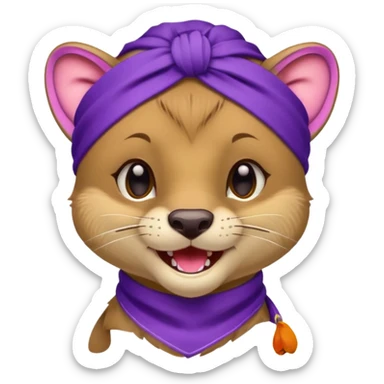Fossa animal wearing a purple bandana on his forehead from league of legends laughing emoticon sticker