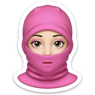 baggy stylish balaclava pink in colour with girly eyes showing through the eye holes of the balaclava with beautiful eyelashes on  sticker
