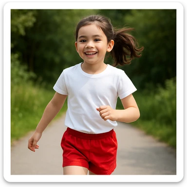 Make the girl's outfit red shorts and a white short-sleeved t-shirt sticker