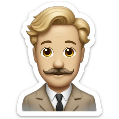 Man with side parting, Charlie Chaplin moustache and tan suit sticker