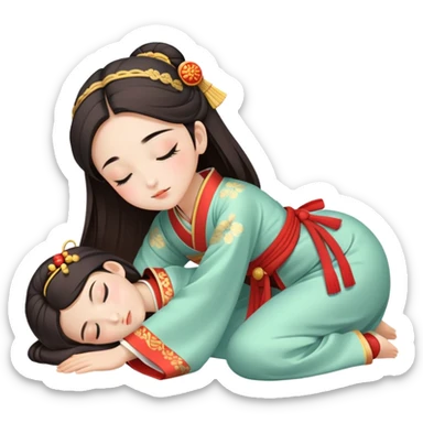 Beautiful girl in Hanfu lying on the ground sleeping sticker