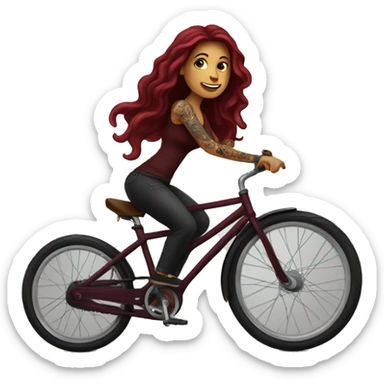 Beautiful tattooed  burgundy long haired woman riding a bike sticker