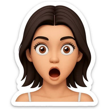 Edit the female face with short dark hair, center part, brown eyes in Apple emoji style with a 3D look and soft shading. Create a surprised expression. Transparent background. sticker