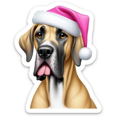 Tan Great Dane add pink Santa hat sticker