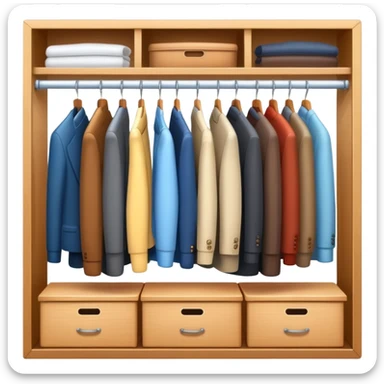 Cute closet or wardrobe with door ajar revealing organized professional clothing on hangers sticker