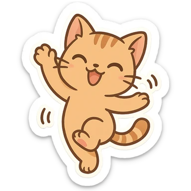cat dancing, playful, cute, energetic cartoon style sticker