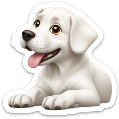 white dog lies and licks its paw sticker