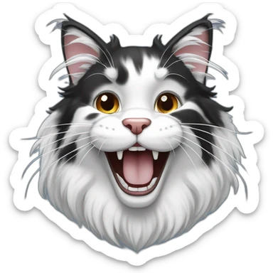 Black and white big laughing maine coon cat sticker