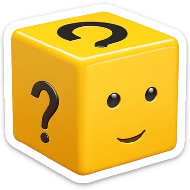  yellow cube shaped box stuffed with white question marker cubes sticker