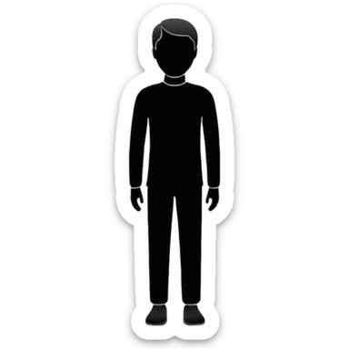 Minimalistic flat vector icon, iOS style, thin black outline on white background. Person silhouette. Black, completely monochrome, matte.  sticker