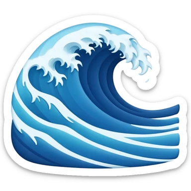 "Create a flat 2D vector wave emoji in Apple iOS style, with solid blue colors, clean lines, and no gradients or 3D effects. The wave should be simple, using basic shapes with smooth curves on a white background."
 sticker