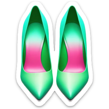 Realistic isolated top view pair of pointed toe hot pink to mint green ombre high heel shoes. sticker