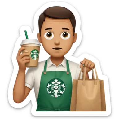 create a emoji for my male friend who is doing double shifts at starbucks and tired  sticker