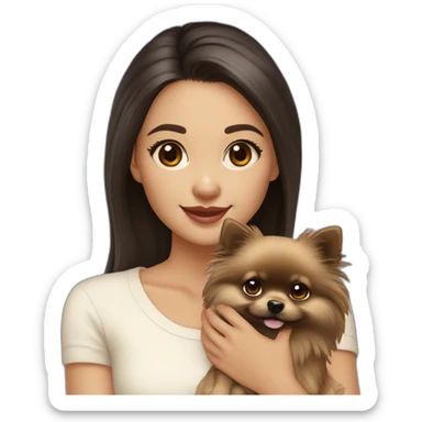 light-skinned-girl-with-dark-hair-and-brown-eyes-petting-cream-pomeranian sticker