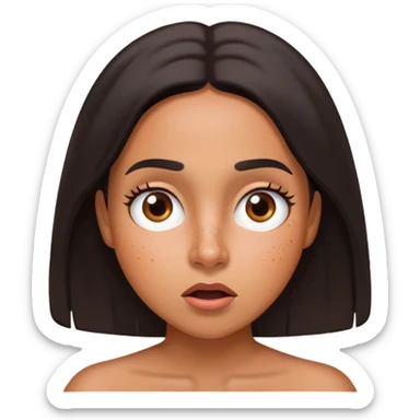 expresión de sorpresa de mujer latina con pequeños lunares en la cara, de pelo lacio sticker