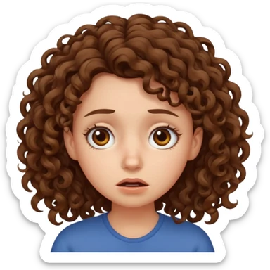 extreme worried face, curly hair girl,  sticker