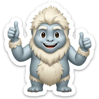 yeti, full body, full fur, thumbs up, smiling, winking sticker