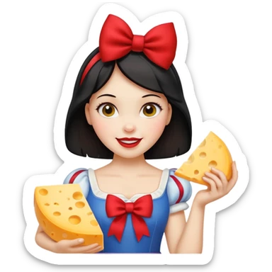 Happy Snow White red bow holding wedge of cheese sticker