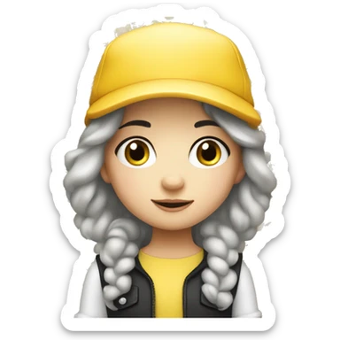 4 year-old white girl with black hair that wears yellow hat” sticker