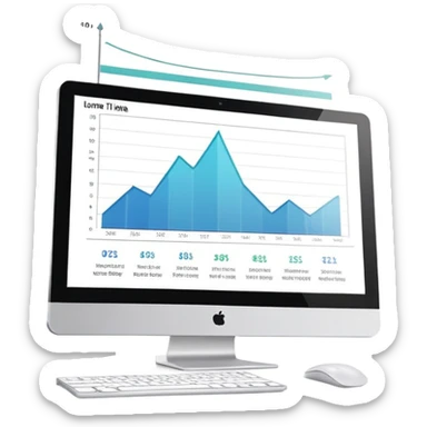 computer screen displaying a single presentation slide with a title line and chart icon sticker
