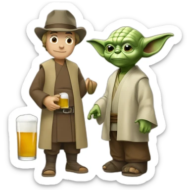 Mikey qui boit de la bière avec maître yoda sticker