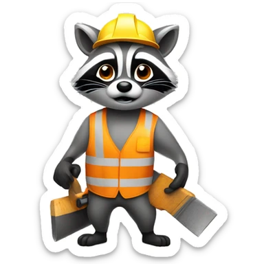 Raccoon construction worker warning sticker