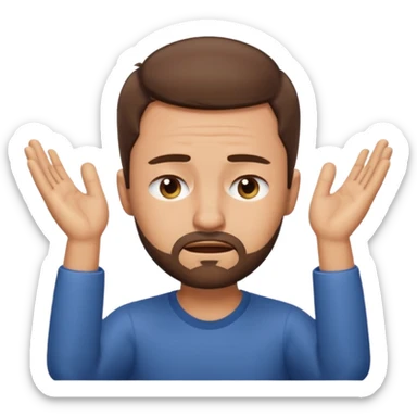 Emoji of a frustrated man with short brown hair hair and a short beard, eyes tightly closed and eyebrows furrowed.
Both hands raised near his head in frustration, clean rounded emoji style, soft gradients, plain background. sticker
