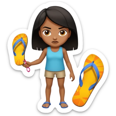 Una chica morena🙎🏽‍♀️enojada con una chancla en la mano sticker