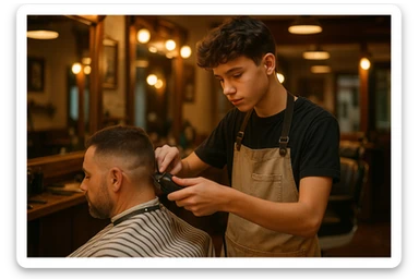 sartaroshxonada ishlayotgan o'smirin bola soch olayapti sticker