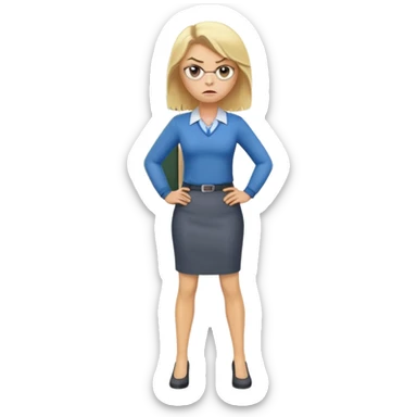 very angry blonde female teacher full body without glasses, hands on hips sticker
