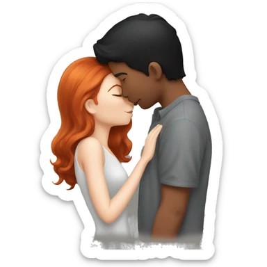 redhead kissing her boyfriend with black Hair sticker