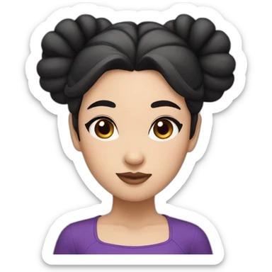 Asian girl with black double bun hair, purple top and eyeliner makeup sticker