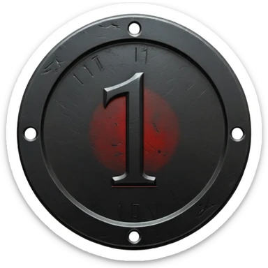 Minimal emoji, gothic metal coin made of black steel, engraved number 1 at the center, ancient industrial aesthetic, worn metal texture, no glow, no neon, flat emoji design, centered, transparent background sticker