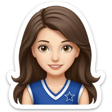 white happy long haired brunette girl hazel eyes in dallas cowboy cheerleader outfit sticker