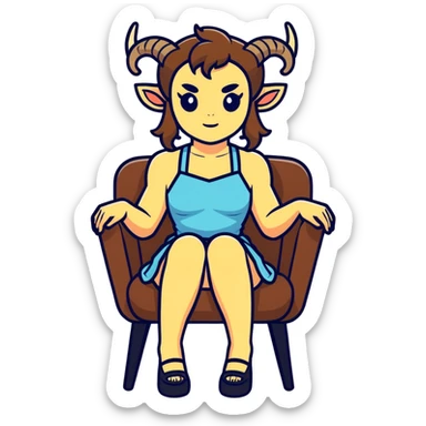 Satyr with mini skirt sitting in chair  sticker
