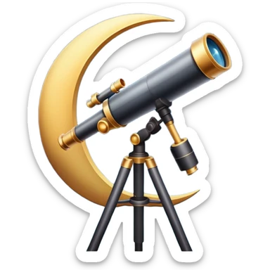 An icon featuring a telescope, stars, and a planet, symbolizing astronomy. The design includes a crescent moon, distant galaxies, and constellations, representing the study of space and celestial bodies. Transparent background highlights the exploration of the universe and cosmic phenomena. sticker
