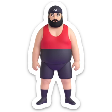 White skin fat guy with black durag, black beard, and black eyes in a red and black wrestling singlet sticker