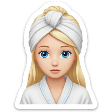 White girl with blonde hair and blue eyes in spa wearing a hair towel  sticker