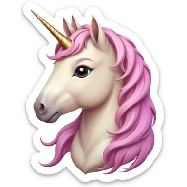 head of an anthropomorphised female unicorn horse, looking directly ahead, relaxed pose sticker
