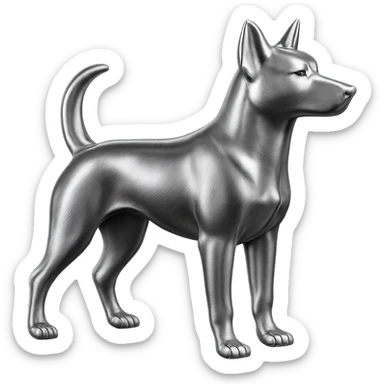               Apply a high-end, photorealistic metallic chrome material to the provided {subject}. The material should have a smooth, slightly curved surface with subtle reflections and soft shadows, resembling brushed or polished silver metal. Preserve the exact shape, proportions, and design of the original object. Set it against a solid black background (#000000) in 8K resolution. The lighting should enhance the beveled edges and reflective highlights, creating a sleek, premium finish. {subject} = dog sticker