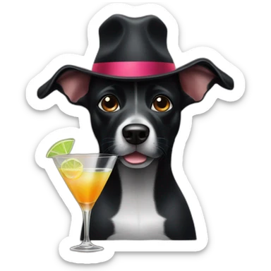 Black dog with hat drinking a martini sticker