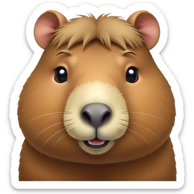 Cinematic Cute Capybara Portrait Emoji, Head tilted playfully and inquisitively, with a delightfully fluffy, rounded form and a characteristically large, flat capybara head featuring a short snout and small ears, accentuated by soft, inviting fur and round, sparkling eyes full of charm, Simplified yet irresistibly adorable features, highly detailed, glowing with a warm, friendly glow, high shine, affectionate and lively, stylized with a touch of whimsical cuteness, soft glowing outline, capturing the essence of a mischievous yet loving capybara that feels like it could tumble out of the screen into your arms! sticker
