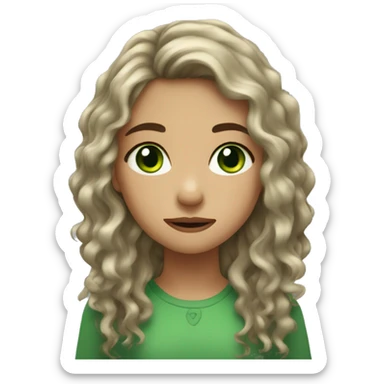 Girl with slighty curly long dark hair, green eyes and she cry sticker