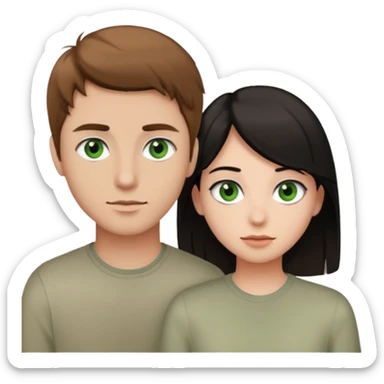 A boyfriend with light brown hair and green eyes next to his girlfriend with black eyes and black hair sticker
