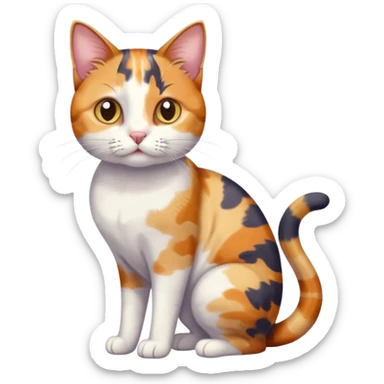 full body anxious looking colourful patchy calico tabby cat with tiny head to large body with fully white front legs sticker